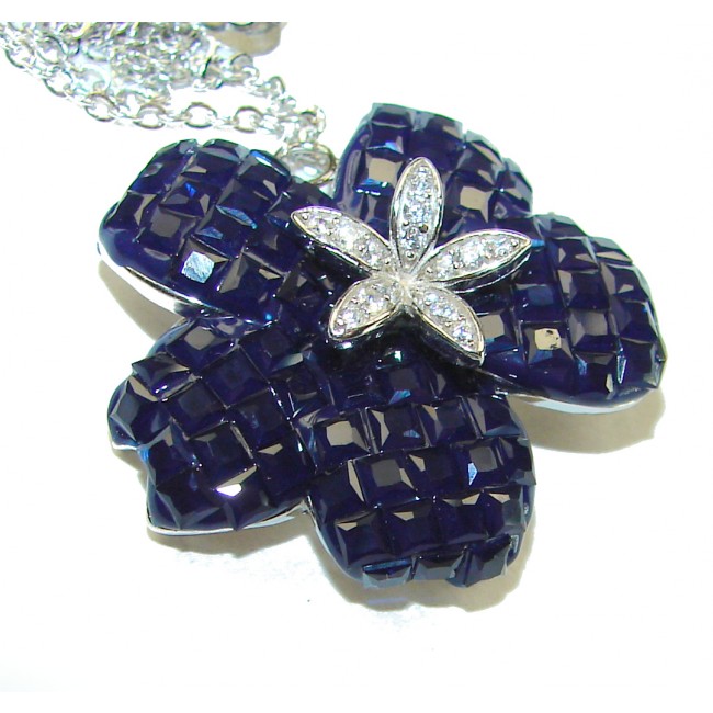 Blue Flower 19.2 carat natural Sapphire .925 Sterling Silver handcrafted Necklace - photo 1