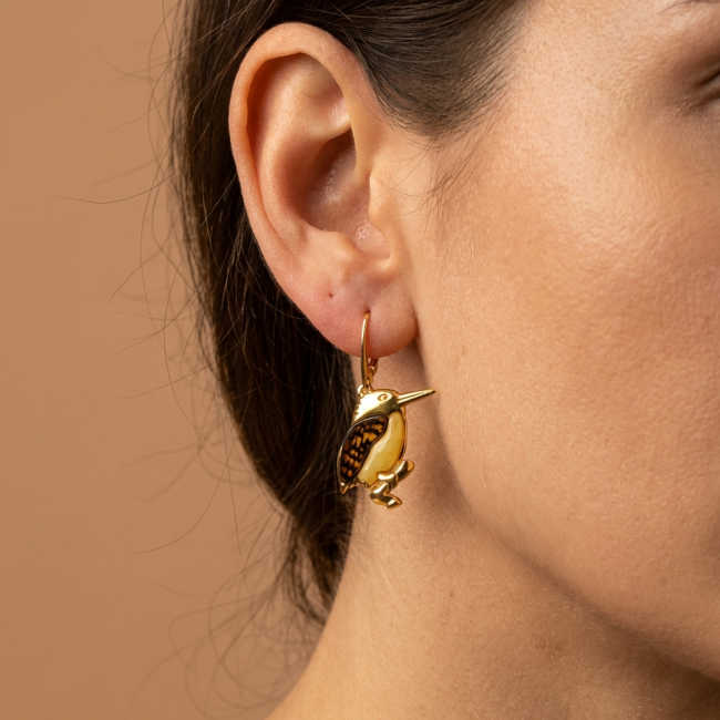 Two Birds Baltic Polish Amber Turquoise 18K Gold over .925 Sterling Silver earrings