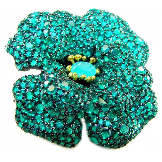 Black Label Collection - Retro Style - Rose Genuine 42.5 carat Colombian Emerald .925 Sterling Silver handmade Pendant - Brooch