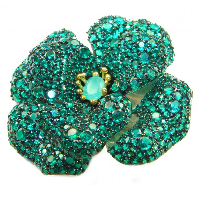 Black Label Collection - Retro Style - Rose Genuine 42.5 carat Colombian Emerald .925 Sterling Silver handmade Pendant - Brooch