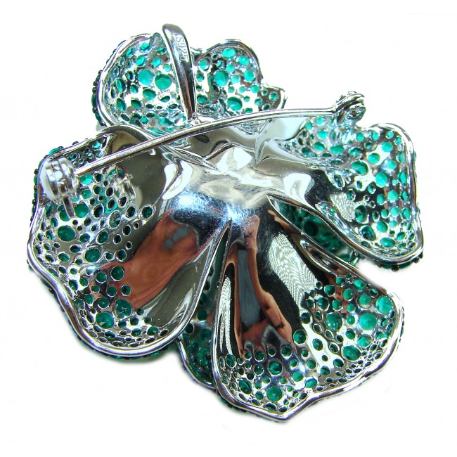 Black Label Collection - Retro Style - Rose Genuine 42.5 carat Colombian Emerald .925 Sterling Silver handmade Pendant - Brooch