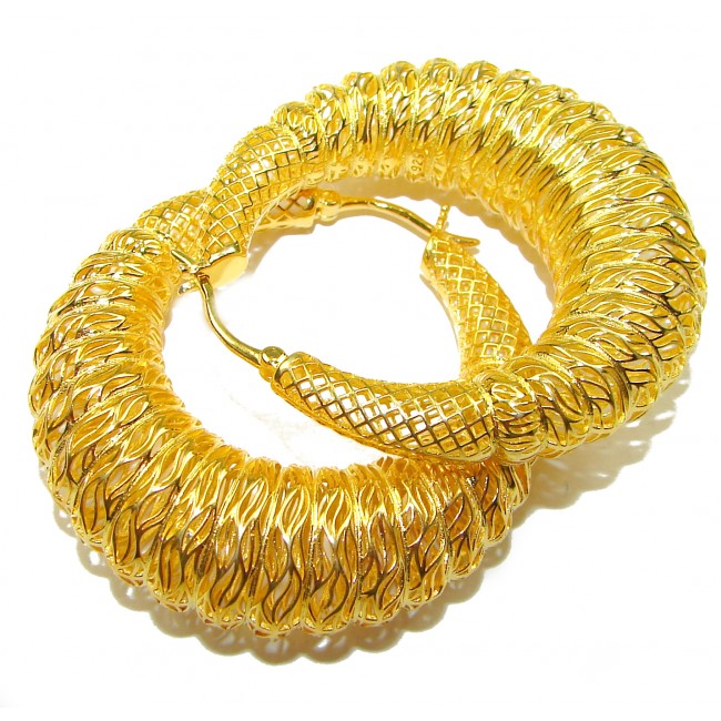 Black Label Collection - Dubai Style - Natural 22K Gold over .925 Sterling Silver handmade hoop earrings