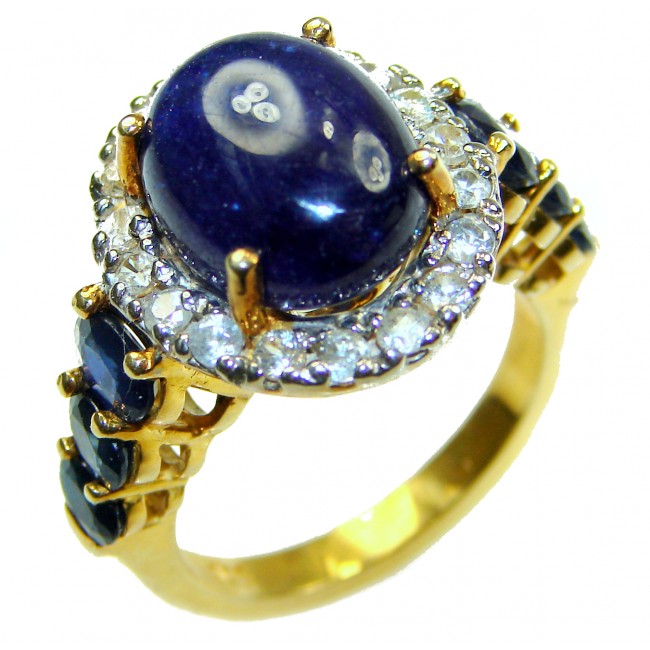 Vintage Style 10.2 carat natural Sapphire 22K Gold over .925 Sterling Silver Perfectly handcrafted Ring s. 7 1/4