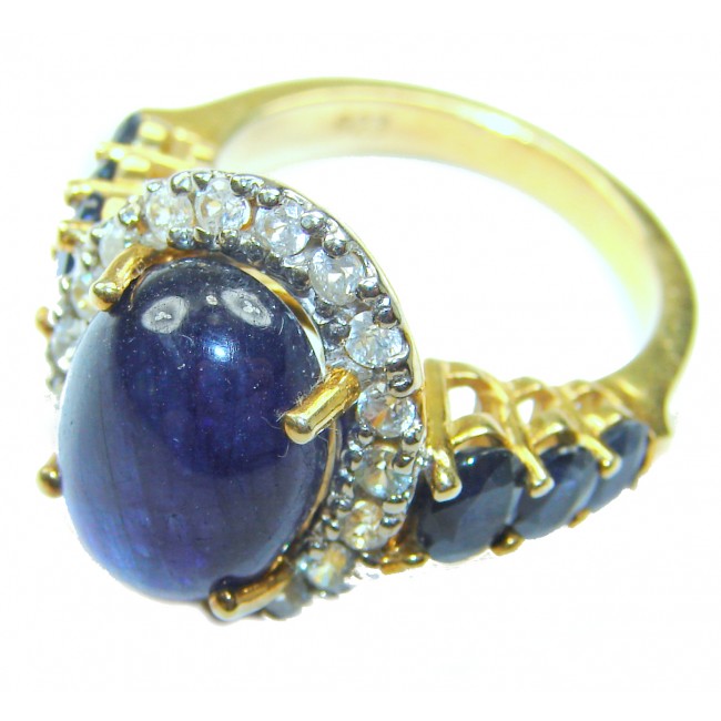 Vintage Style 10.2 carat natural Sapphire 22K Gold over .925 Sterling Silver Perfectly handcrafted Ring s. 7 1/4