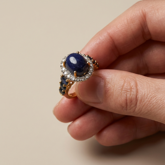 Vintage Style 10.2 carat natural Sapphire 22K Gold over .925 Sterling Silver Perfectly handcrafted Ring s. 7 1/4