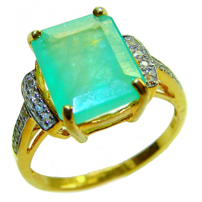 Gabriella 6.2 carat 0.4 Diamond 4 Prong Emerald Cut Colombian Emerald .925 Sterling Silver dipped in 22K GOLD handcrafted Ring size 7