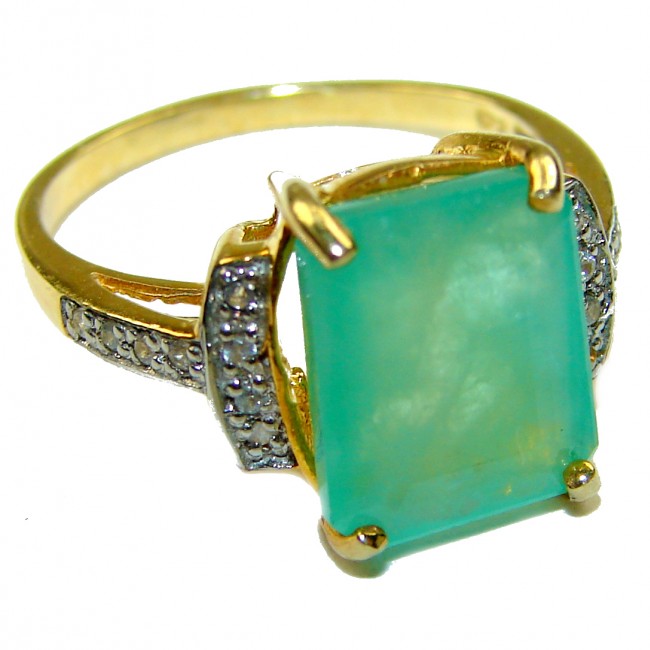 Gabriella 6.2 carat 0.4 Diamond 4 Prong Emerald Cut Colombian Emerald .925 Sterling Silver dipped in 22K GOLD handcrafted Ring size 7