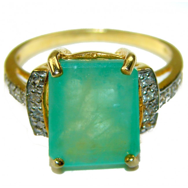 Gabriella 6.2 carat 0.4 Diamond 4 Prong Emerald Cut Colombian Emerald .925 Sterling Silver dipped in 22K GOLD handcrafted Ring size 7