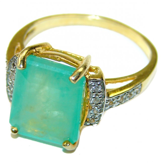 Gabriella 6.2 carat 0.4 Diamond 4 Prong Emerald Cut Colombian Emerald .925 Sterling Silver dipped in 22K GOLD handcrafted Ring size 7