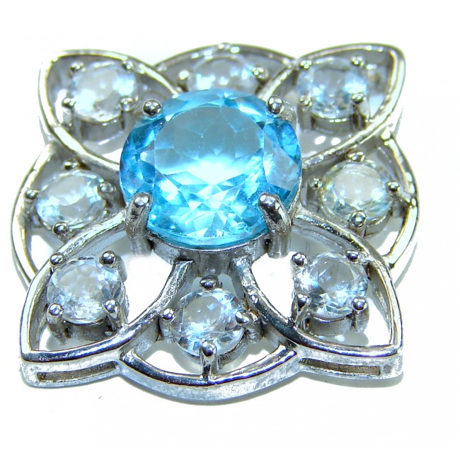 Atlantica ROUND cut 4.9 carat Swiss Blue Topaz .925 Sterling Silver Handcrafted Pendant - photo 2