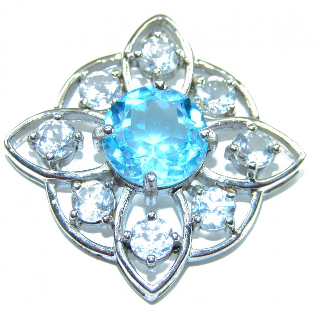 Atlantica ROUND cut 4.9 carat Swiss Blue Topaz .925 Sterling Silver Handcrafted Pendant - photo 1