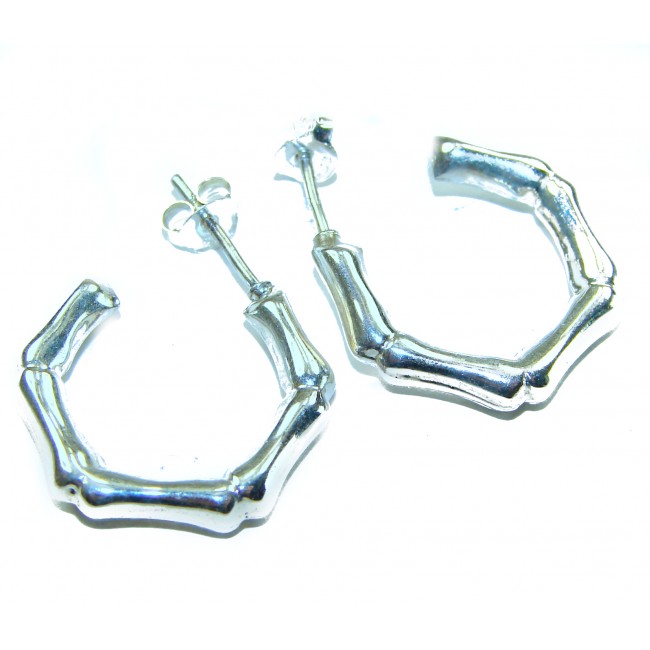 Bamboo Textured Hoop Italy made .925 Sterling Silver Earrings - photo 3