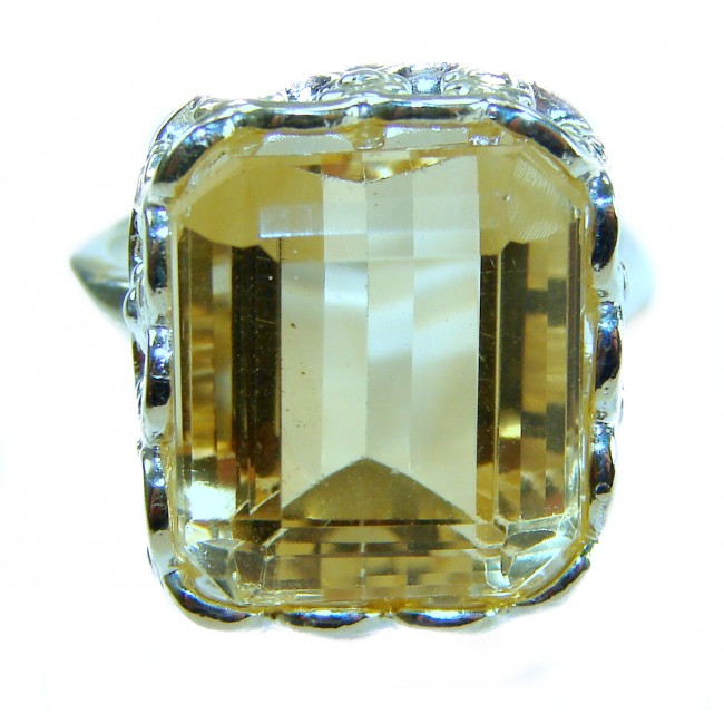 Solid 22.8 carat Genuine Lemon Quartz .925 Sterling Silver handcrafted ring size 8 - photo 2