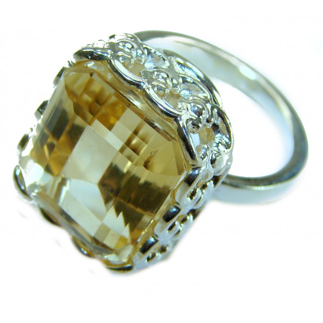 Solid 22.8 carat Genuine Lemon Quartz .925 Sterling Silver handcrafted ring size 8 - photo 1