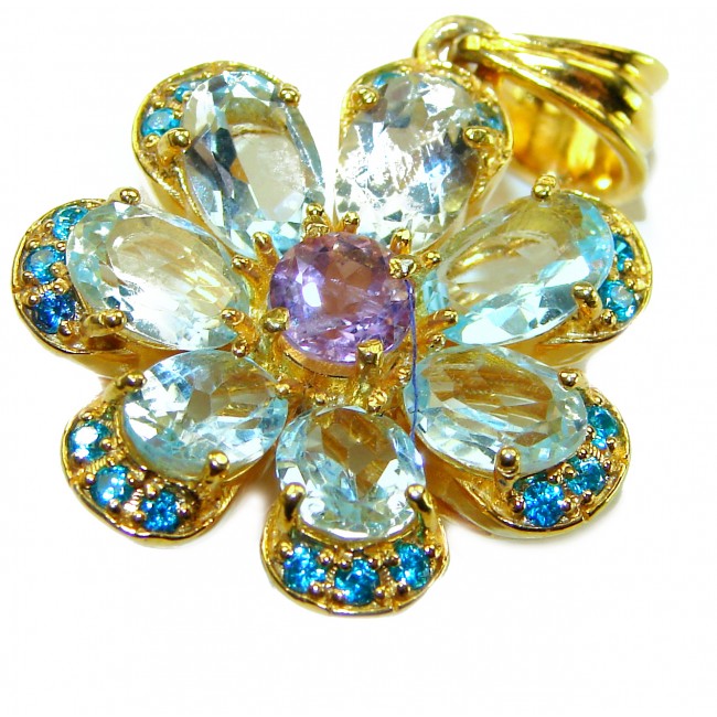 Forget Me Not 10.5 carat authentic Blue Topaz 14K GOLD OVER .925 Sterling Silver Handcrafted pendant - photo 2