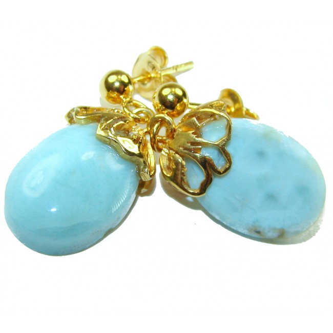 Genuine 10.5 carat Blue Larimar 14K Gold over .925 Sterling Silver handmade earrings