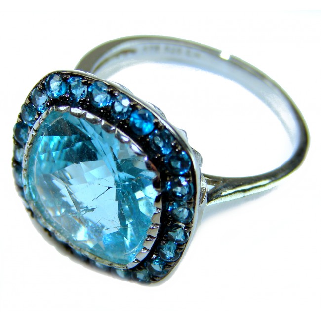 Gabriella 10.2 carat authentic assher cut Swiss Blue Topaz .925 Sterling Silver handcrafted Statement Ring size 9 - photo 1