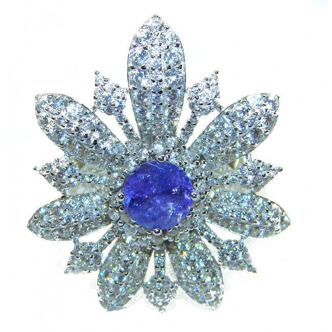 Luxurious 4.2 carat natural Tanzanite .925 Sterling Silver handcrafted Ring size 6 1/4
