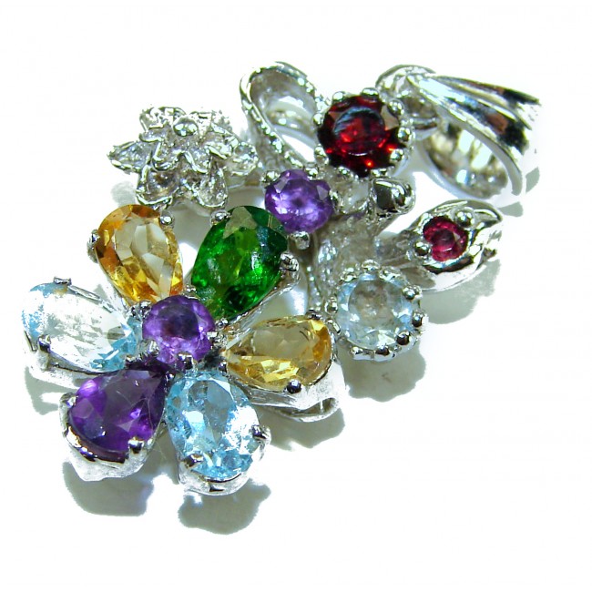 Beauty of Nature floral design 21.5 CARAT Multigem .925 Sterling Silver handcrafted pendant - photo 2
