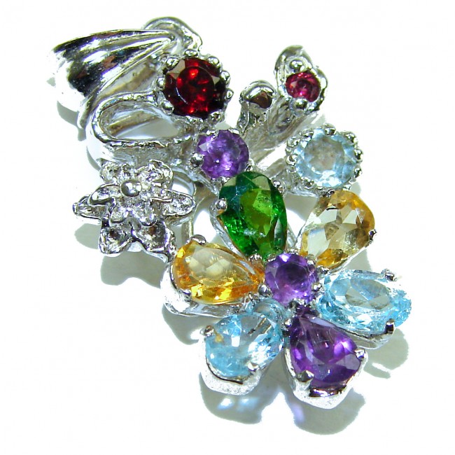 Beauty of Nature floral design 21.5 CARAT Multigem .925 Sterling Silver handcrafted pendant - photo 1