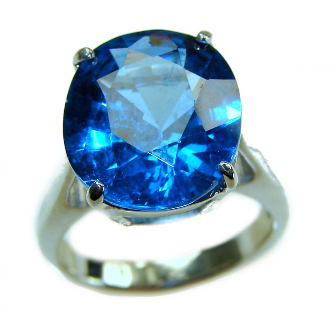Pacifica 12.5 carat authentic Swiss Blue Topaz .925 Sterling Silver handmade Statement Ring size 5 3/4