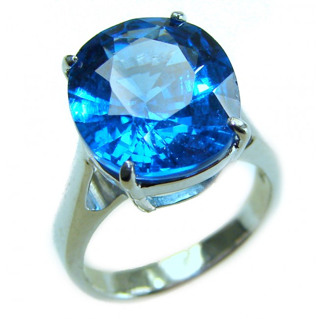 Pacifica 12.5 carat authentic Swiss Blue Topaz .925 Sterling Silver handmade Statement Ring size 5 3/4
