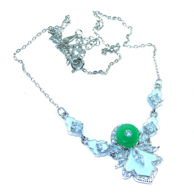 Art Deco - 5.8 carat Jade enamel .925 Sterling Silver handmade Necklace