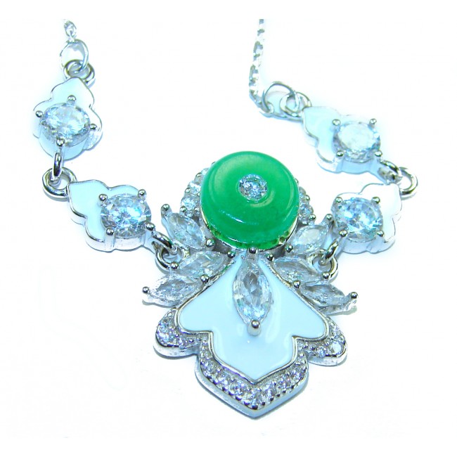 Art Deco - 5.8 carat Jade enamel .925 Sterling Silver handmade Necklace