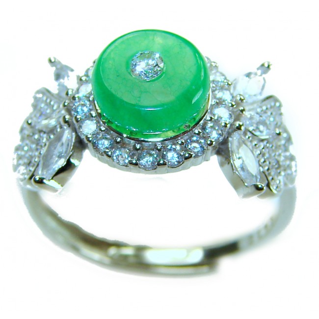 Good Fortune - Vintage Style 4.9 carat Jade .925 Sterling Silver handmade Cocktail Ring s. 7 adjustable