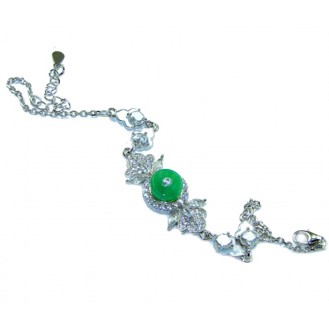 Art Deco - 4.8 carat Jade enamel .925 Sterling Silver handmade Statement Bracelet