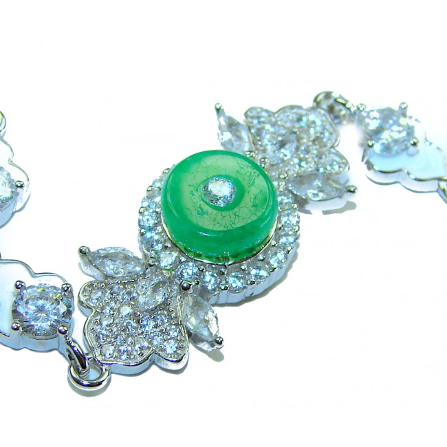 Art Deco - 4.8 carat Jade enamel .925 Sterling Silver handmade Statement Bracelet