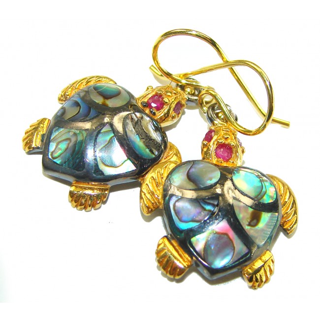 SEA TURTLES Style genuine Pearl 18K Gold over .925 Sterling Silver earrings