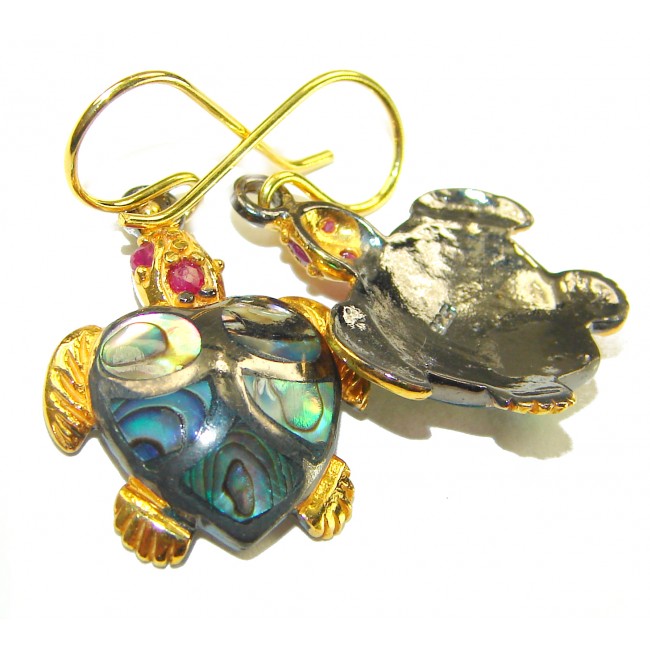 SEA TURTLES Style genuine Pearl 18K Gold over .925 Sterling Silver earrings