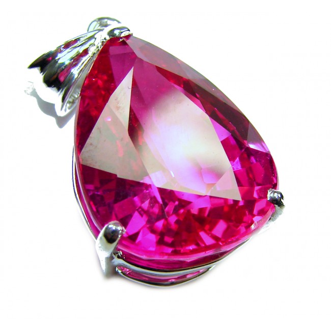 Incredible pear cut 27.6 carat Pink Sapphire .925 Sterling Silver handcrafted pendant
