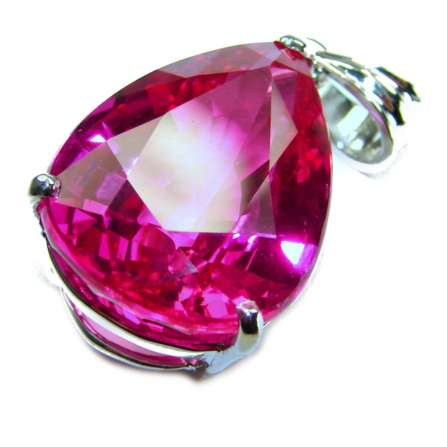 Incredible pear cut 27.6 carat Pink Sapphire .925 Sterling Silver handcrafted pendant