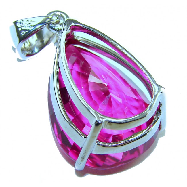 Incredible pear cut 27.6 carat Pink Sapphire .925 Sterling Silver handcrafted pendant