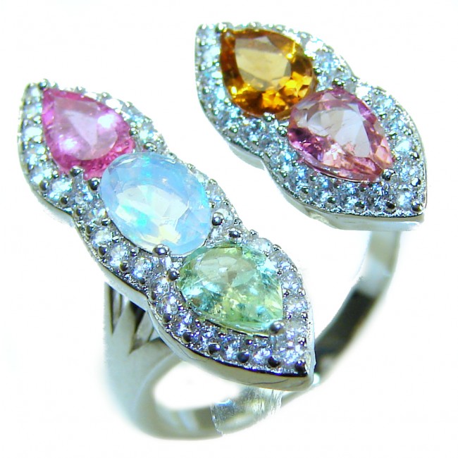 My own Rainbow - authentic 5.7 carat multicolor Sapphire .925 Sterling Silver Eternity Ring size 6 adjustable