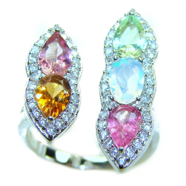 My own Rainbow - authentic 5.7 carat multicolor Sapphire .925 Sterling Silver Eternity Ring size 6 adjustable
