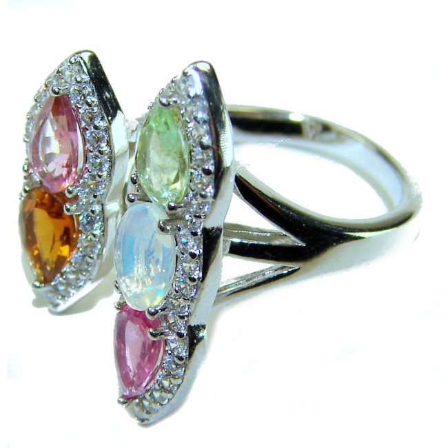 My own Rainbow - authentic 5.7 carat multicolor Sapphire .925 Sterling Silver Eternity Ring size 6 adjustable