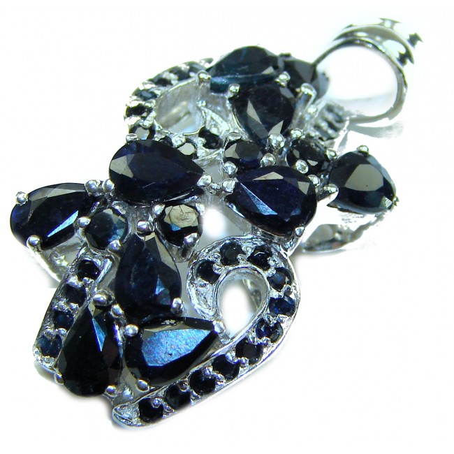 Heirloom Genuine 14.5 carat Sapphire .925 Sterling Silver handmade Pendant - Close-up of 14.5 carat sapphire pendant in .925 sterling silver.