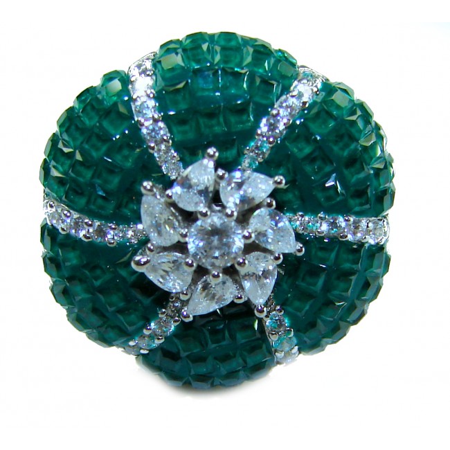 Gabriella 15.2 carat authentic Emerald rhodium over .925 Sterling Silver handcrafted Statement Ring size 6 - photo 2