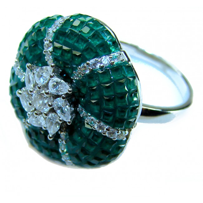 Gabriella 15.2 carat authentic Emerald rhodium over .925 Sterling Silver handcrafted Statement Ring size 6 - photo 1