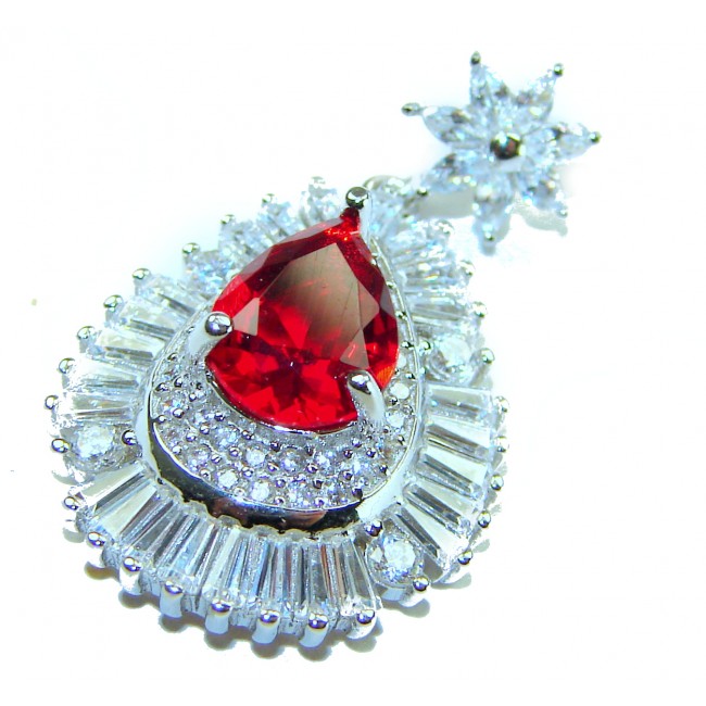 Heirloom Genuine 4.5 carat Ruby .925 Sterling Silver handmade Pendant - Close-up of heirloom ruby in sterling silver setting with star accent