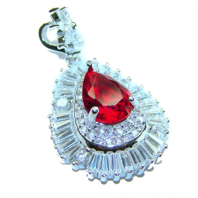 Heirloom Genuine 4.5 carat Ruby .925 Sterling Silver handmade Pendant - Close-up of heirloom ruby pendant in sterling silver and gemstones.