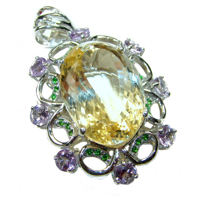Luxurious Oval cut 32.3 carat Brazilian Citrine rhodium over .925 Sterling Silver handcrafted LARGE pendant