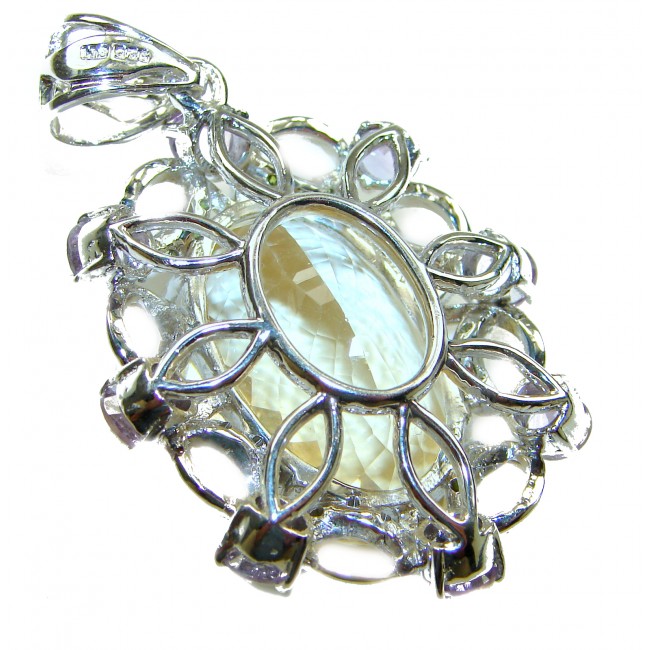 Luxurious Oval cut 32.3 carat Brazilian Citrine rhodium over .925 Sterling Silver handcrafted LARGE pendant