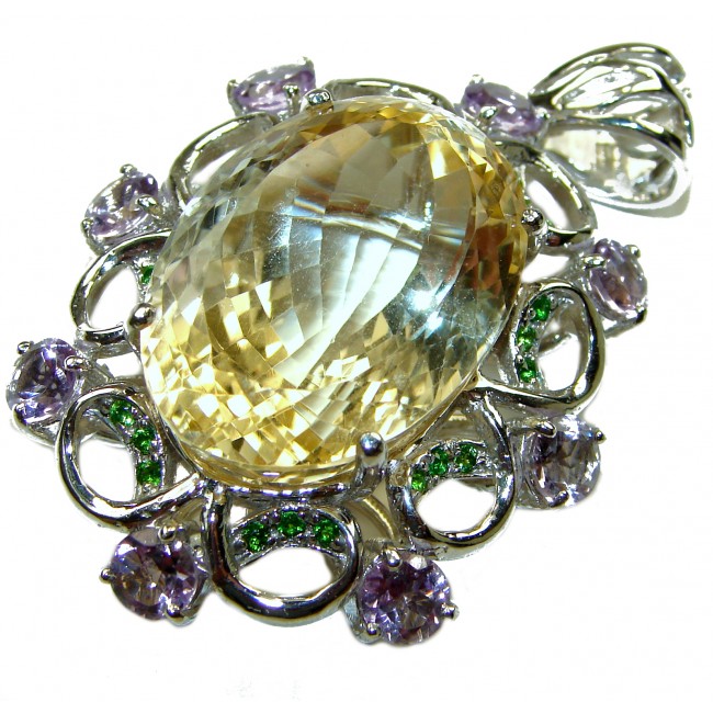 Luxurious Oval cut 32.3 carat Brazilian Citrine rhodium over .925 Sterling Silver handcrafted LARGE pendant