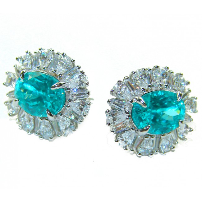 Royalty oval cut 4.2 carat Paraiba Tourmaline .925 Sterling Silver entirely handmade earrings