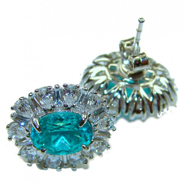 Royalty oval cut 4.2 carat Paraiba Tourmaline .925 Sterling Silver entirely handmade earrings