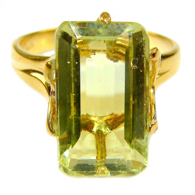 Solid 9.8 carat Genuine Lemon Quartz 18K Gold over .925 Sterling Silver handcrafted ring size 8 - photo 2